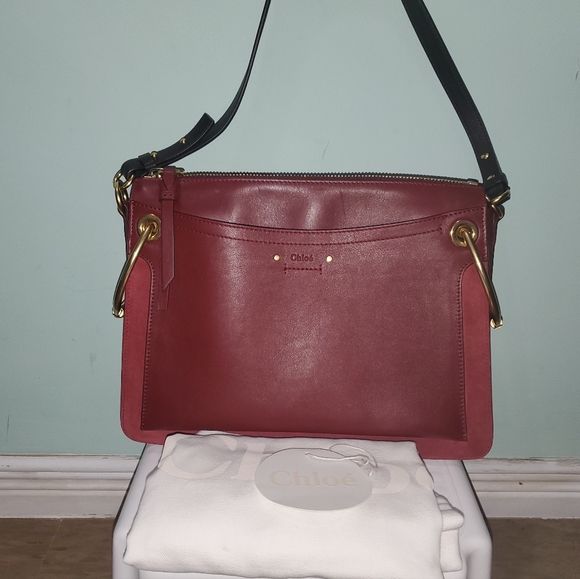 NWT CHLOÉ Medium Roy Red Plum Purple Suede Leather Black Strap Shoulder Bag - Picture 16 of 16